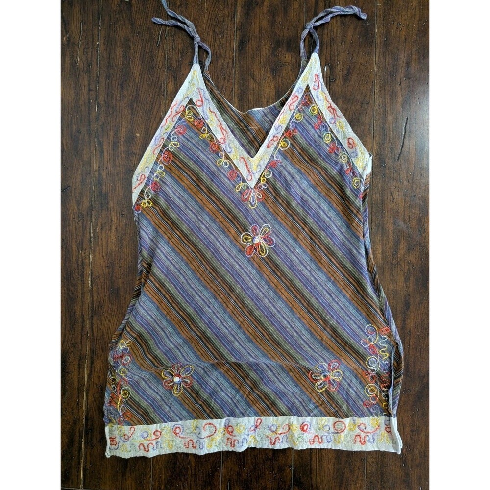 Whimsigoth Embroidered Cami Mirror Shisha Boho Top Witchy Hippie Festival Earthy